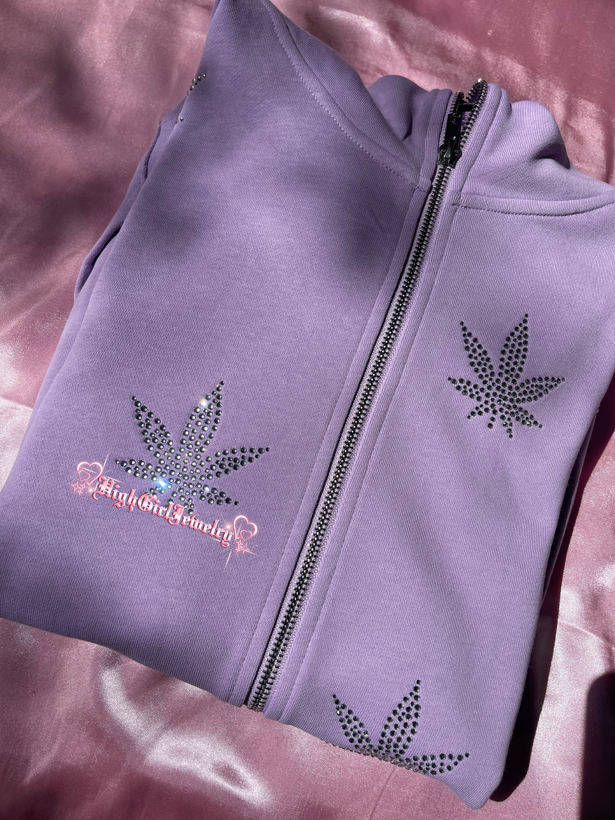 Purple Weed Rhinestone Zip Up Hoodie♡
