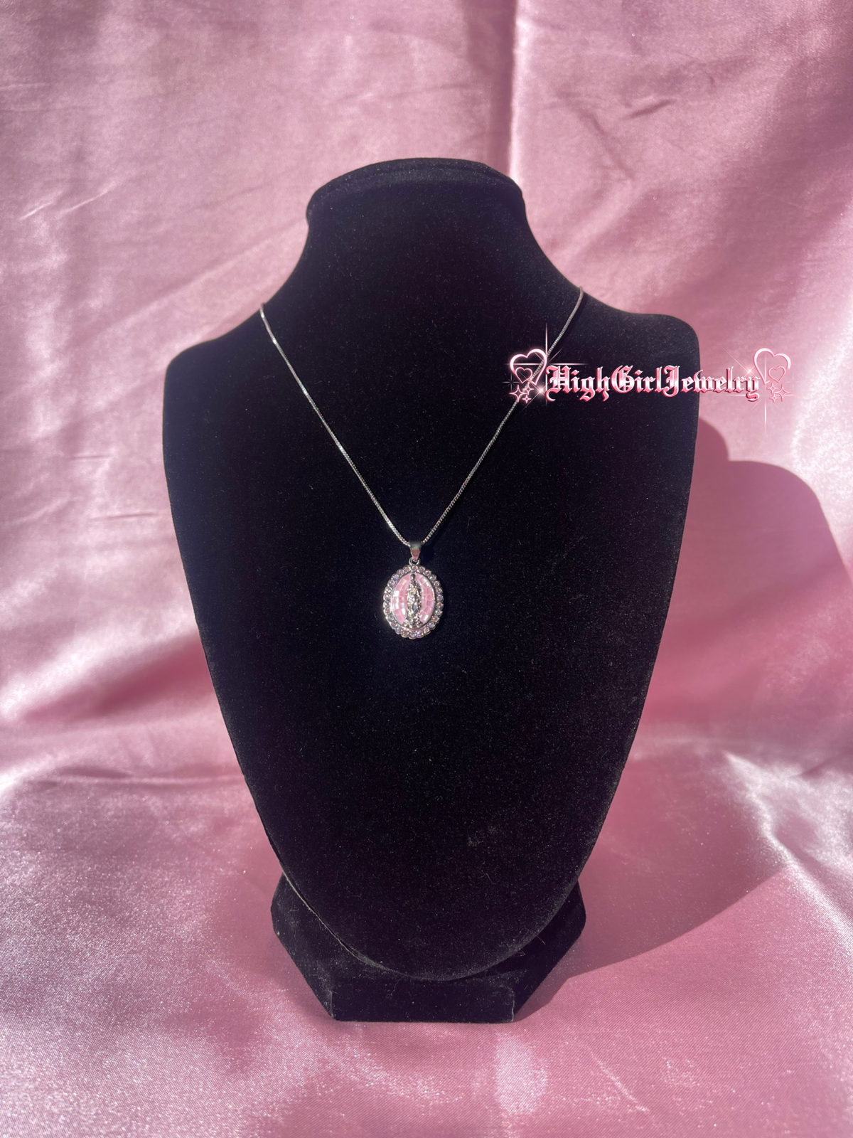 Rosy Pink Silver Virgin Mary Necklace♡