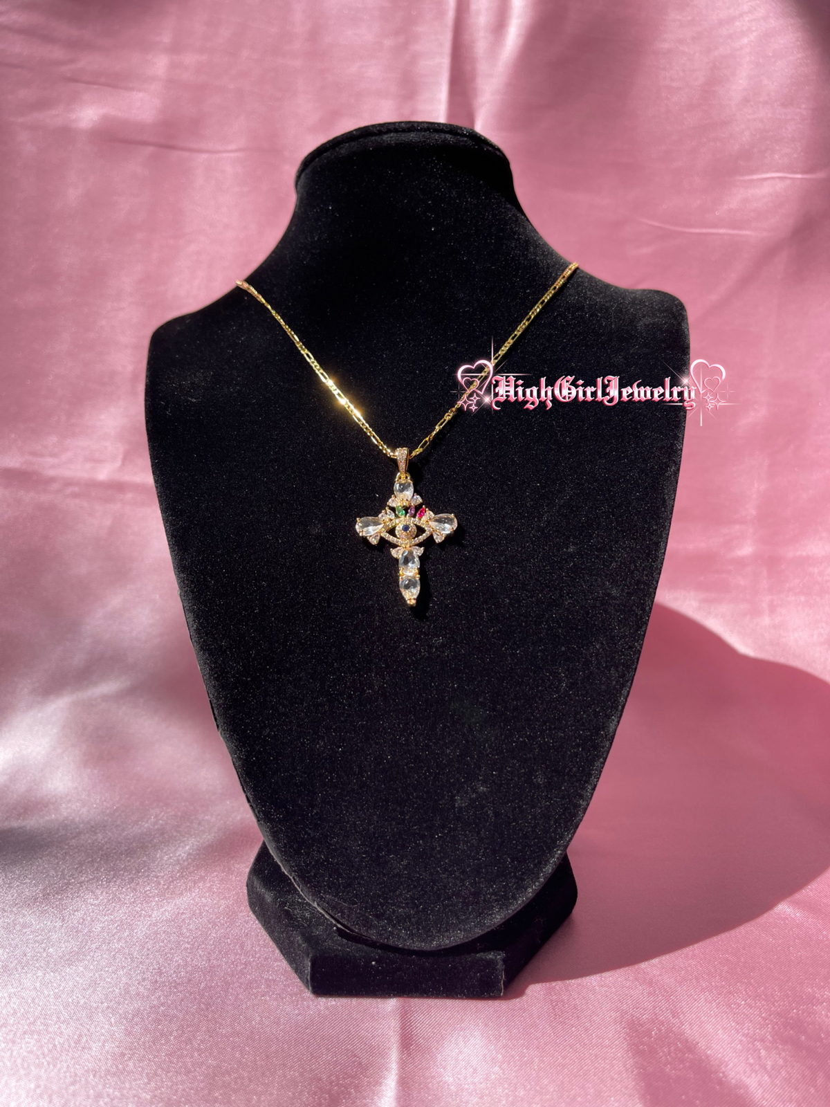 Rainbow Evil Eye Cross Necklace♡