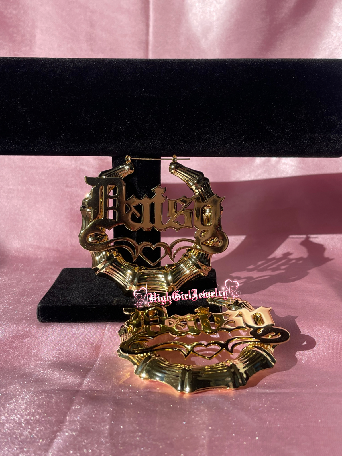 Custom Name With Heart Bamboo Hoop Earrings ♡preorder♡