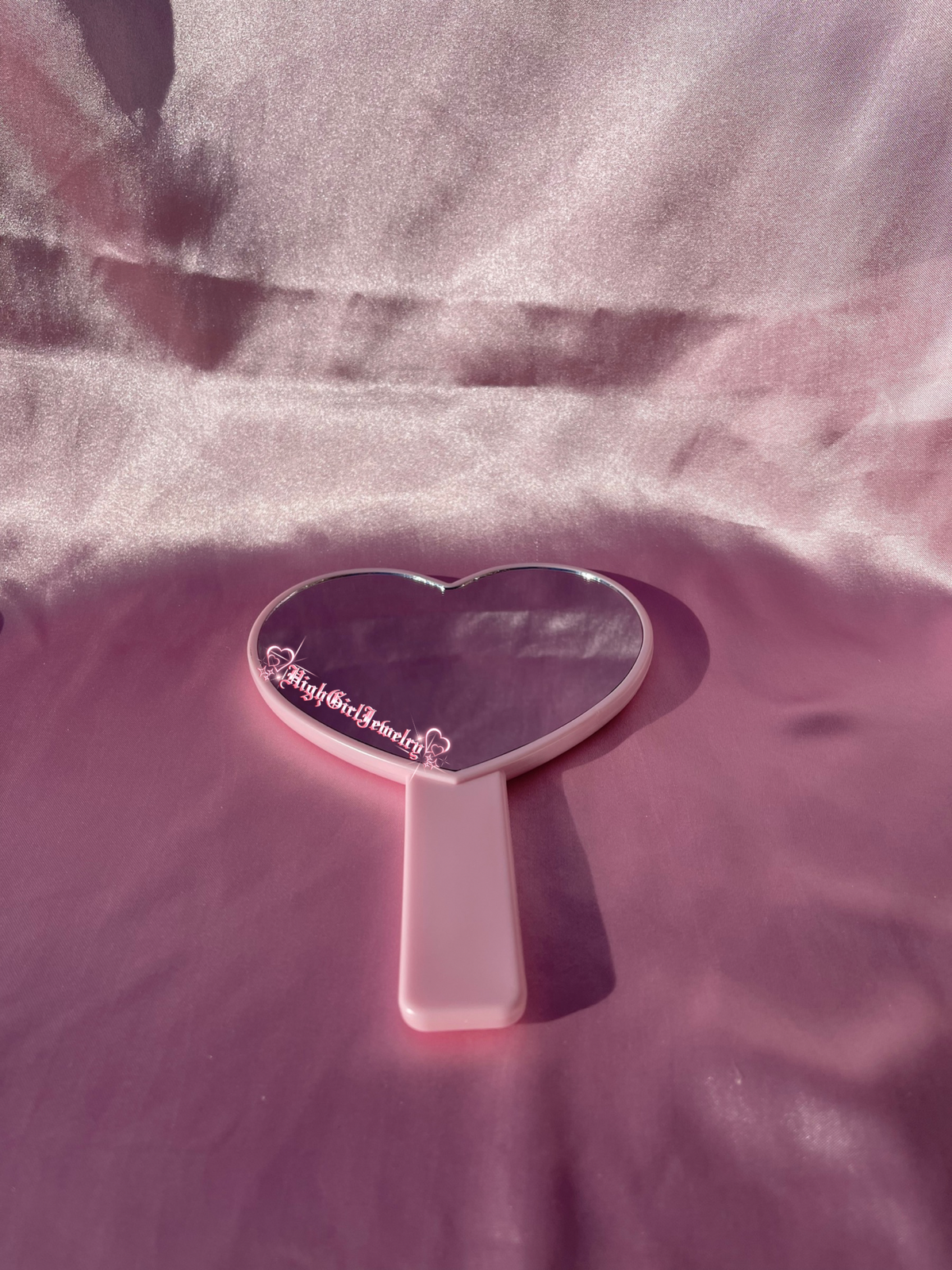 Pink Handheld Heart Shaped Mirror♡