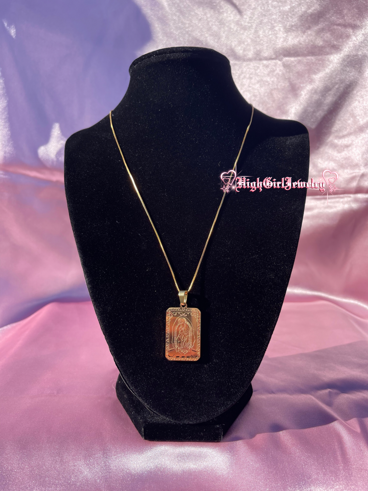 Virgin Mary Gold Tag Necklace♡