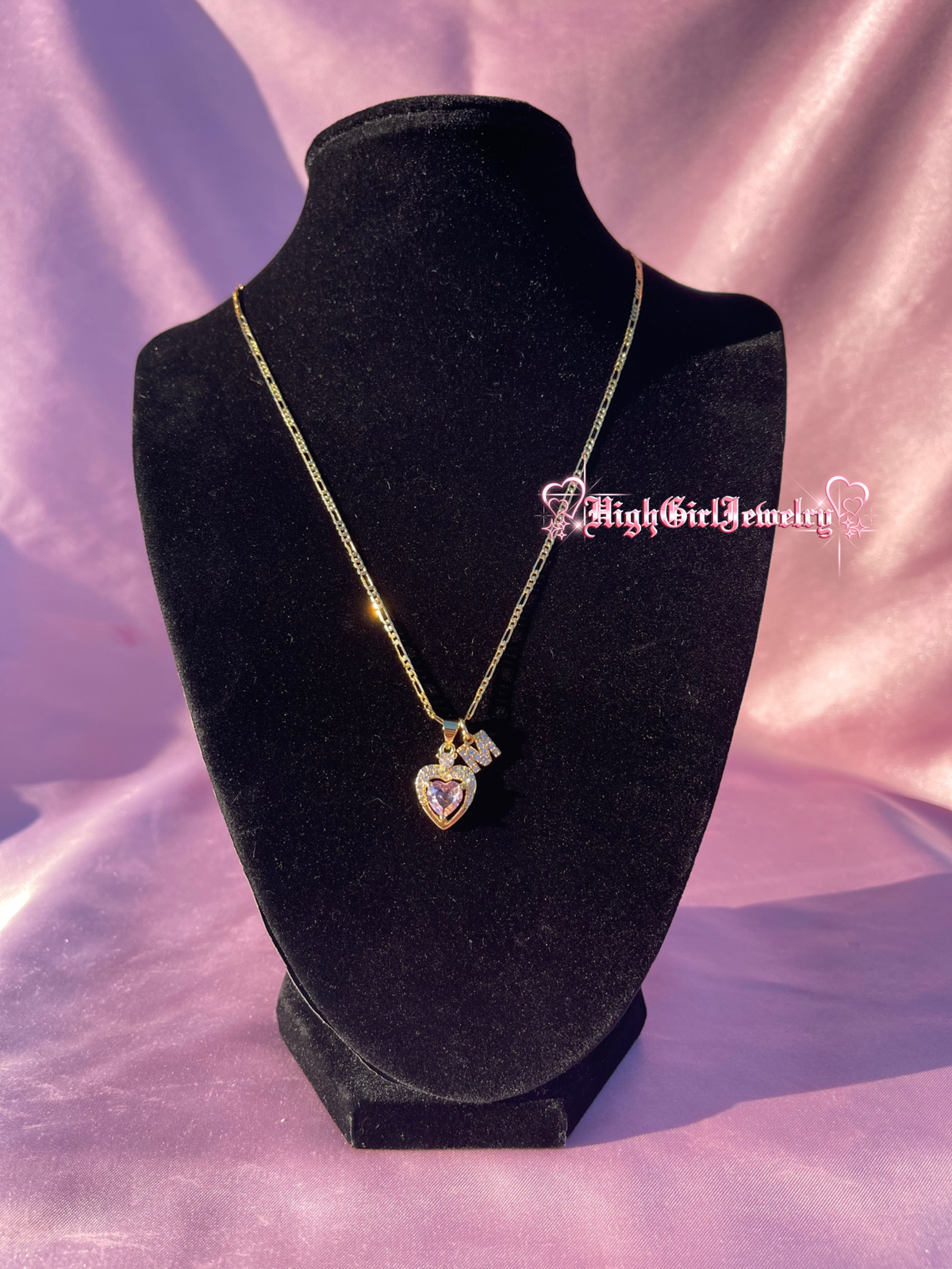 Pink Icy Heart With Initial Necklace ♡preorder♡